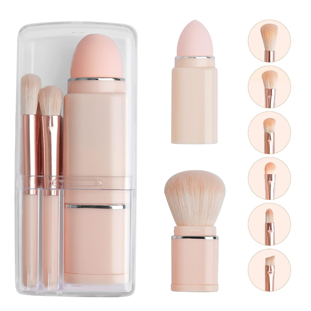 8in1 แปรงแต่งหน้า คอนซีลเลอร์แปรง แปรงอายแชโดว์ ฟองน้ำความงาม แบบพกพา แปรง Retractable Makeup Brush