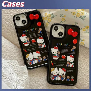 คูปองเคลม🎀เคสไอโ case for iphone 11 12 ส่วนบุคคล การ์ตูน HelloKitty สีดำ สามมิติ เคส 14 13 12 11 pro max ทนทาน