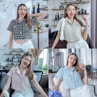 ✨Crop Tweet🥨เสื้อครอปผ้าทวิตแขนสั้น Cookie Bear🍪🐻สีละมุนสวยดูแพง💖
