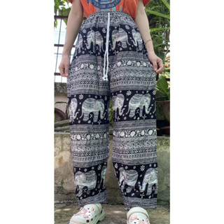 กางเกงผ้าพิมพ์ลายช้าง  กางเกงช้าง ขาจั้ม ฟรีไซส์    Elephant pants Yoga pants