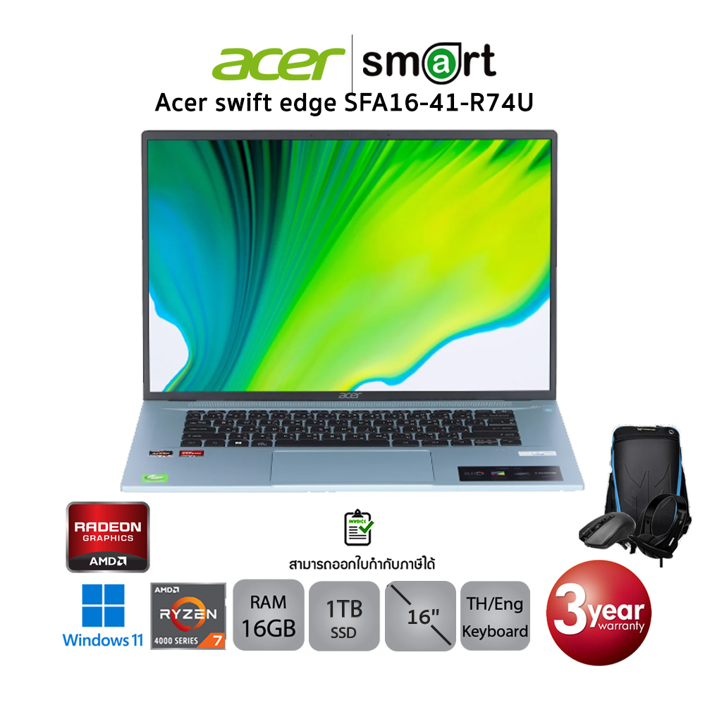 Acer Swift Edge SFA16-41-R74U/R7-6800U/16GB/1TB/16"/Win 11 Home+Office 2021