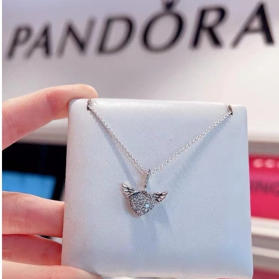 ของใหม่แท้พร้อมส่ง pandora necklace สร้อยคอหัวใจแพนดอร่า แพนดอร่า ปาเว่ Angel Wings