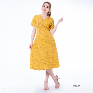 AMILA Dress AM-D1120 พีชสกิน แขนสั้น IGPU23-4