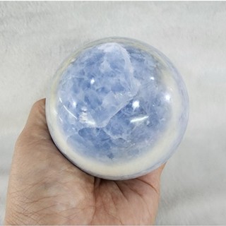 หินลูกกลมบลูแคลไซต์ หินบลูแคลไซด์(Blue Calcite)ขนาดรอบวง 8.3 ซม.น้ำหนัก 838 g.