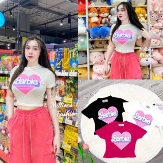 💓mayylody💓 เสื้อครอป แขนสั้น สกรีนหัวใจ barbie สุดฮิต ผ้ายืดหยุ่นใส่สบายสุดๆๆจร้า💓💓💓 เสื้อยืด เสื้อบาร์บี้ ครอปท็อป ครอป