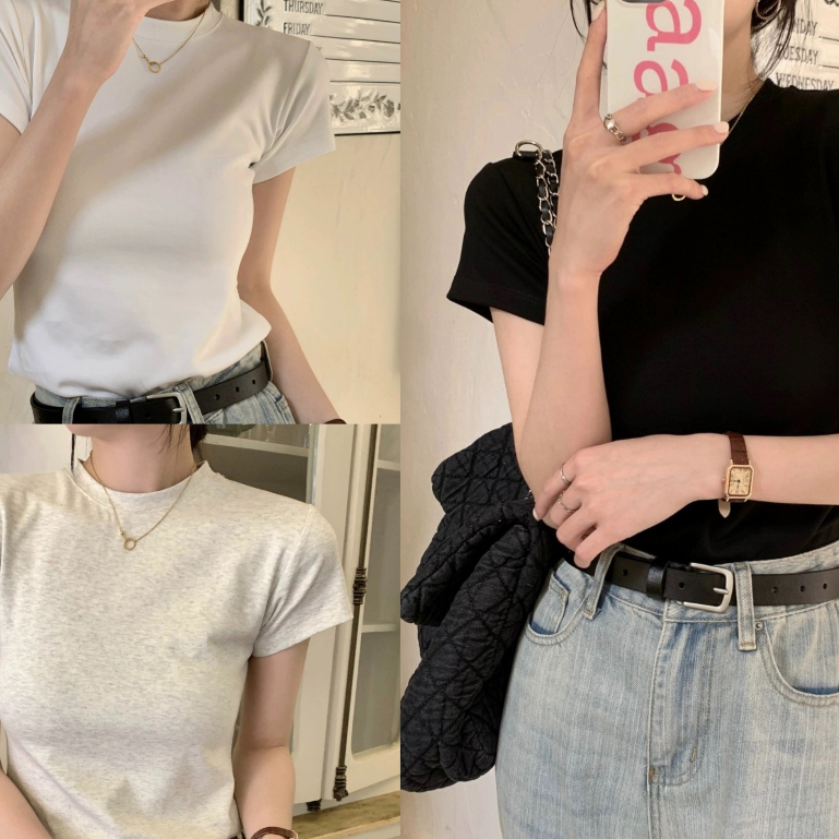 เสื้อแขนสั้น ผ้าฝ้าย ทรงสลิมฟิต สวมใส่สบาย CiCi#008