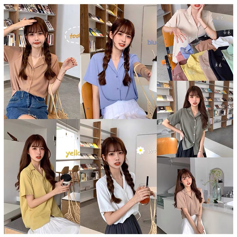 CICI_shop2 | เสื้อเชิ้ตผู้หญิง เกาหลีมี 12 สีเสื้อแขนสั้น 2024 ใหม่ #009