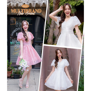 Iงานป้าย Multibrand 4097 {S-XL} (ป้ายแท้)(เช็คของก่อนโอนเงิน) มี 4 ไซส์ ชุดเดรสสั้น แขนตุ๊กตา มีเชื่อกผูกโบว์