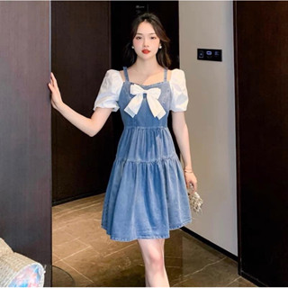 Bowvy Denim Dress เดรสยีนส์โบว์วี่ แขนตุ๊กตาปาดไหล่ได้