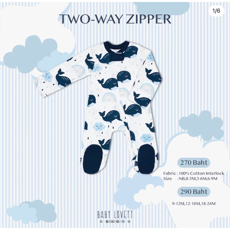 (New in pack!) Baby Lovett - ชุดนอนคลุมเท้า Two way zipper (งานตำหนิ) / 18-24