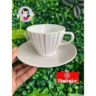 ชุดแก้วกาแฟพร้อมจานรอง 6 นิ้ว  ลาย Home Basic 2009 Flowerware ในเคลือศรีไทยซุปเปอร์แวร์ เมลามีนแท้ #ร้านรุ้งจิปาถะ