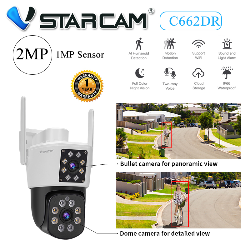 Vstarcam C662DR C622DR (เลนส์คู่) ใหม่ 2024กล้องวงจรปิดไร้สาย Outdoor ตรวจจับคน สัญญาณเตือน