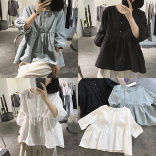 [พร้อมส่ง] เสื้อคอกลมทรงปล่อยผ้าฝ้าย3สี มินิมอล เกาหลี