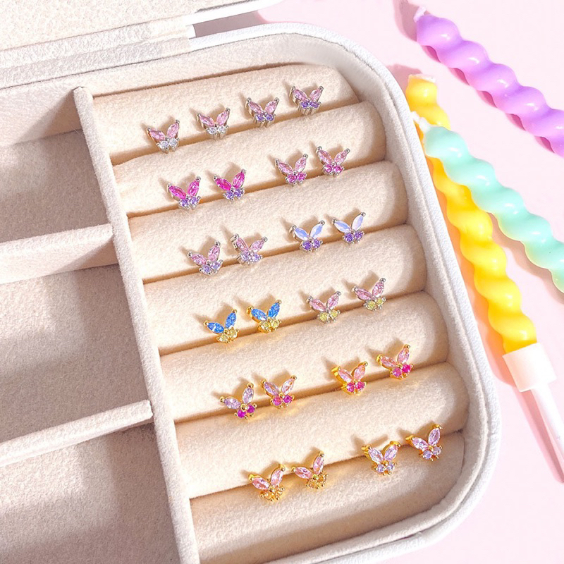 Jinjoo (ราคาต่อคู่) ต่างหูผีเสื้อ Lovely Butterfly สีสันหลากหลาย ชมพุหวานกรุบกริบ รหัส A33