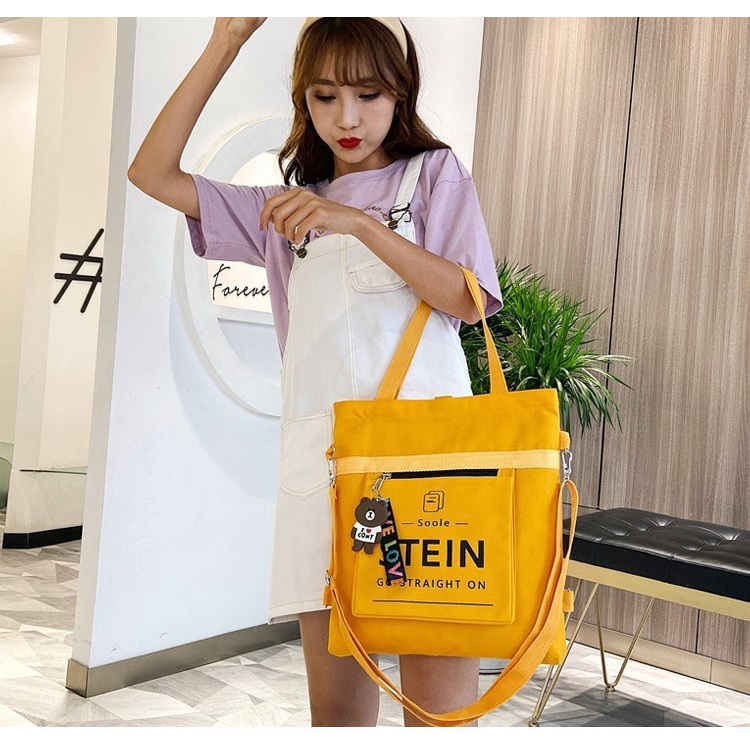 (ส่งจากไทย/พร้อมส่ง) ใบใหญ่ ผ้าหนา กระเป๋าผ้า สะพายข้าง สะพายหลัง ถอดสายได้ JJ1115