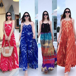 Maxi dress ชุดเดรสมัดย้อม แต่งระบาย เดรสสายเดี่ยว