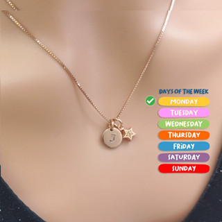 สร้อยจี้กลม+จี้ดาววันเกิด ตัวอักษร A-Z จี้ดาว7สี เงินแท้925+ชุบโรสโกล
