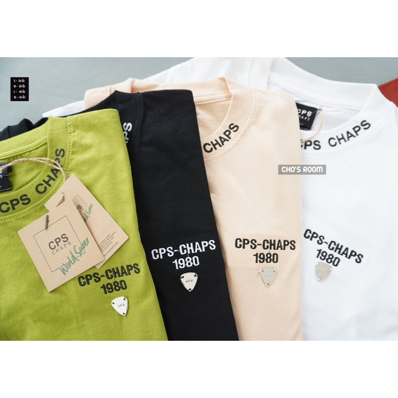 เสื้อยืดแขนสั้นคอกลมสกรีนคอปักปิ๊ก Cps ป้ายห้อยมี5สี SML XL