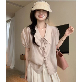 [3609] เสื้อคอปกมีโบผูกด้านหน้า