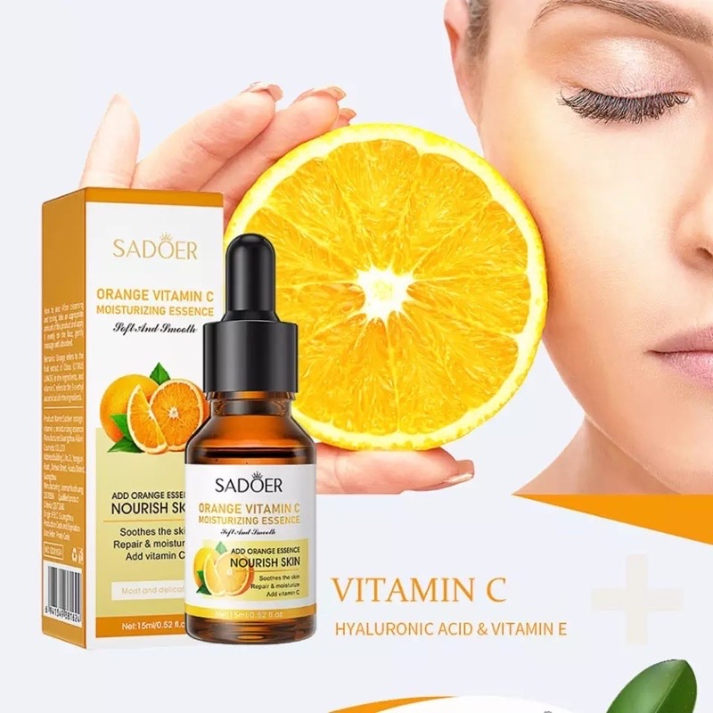 เซรั่มวิตามินซีสด SADOER Essence 15 ml เซรั่มบำรุงผิวล้ำลึก สูตรใหม่ ว่านหางจระเข้ สารสกัดจากส้ม เซรั่ม ผิวนุ่มเนียน