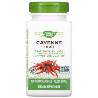 พริกคาเยน, Natures Way, Cayenne Fruit, 40,000 SHU/g, 180 Vegan Capsules