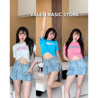 VALEN BASIC STORE 🩵🤍🩷เสื้อยืดคอปเวอร์ซา เข็มกลัดเอว