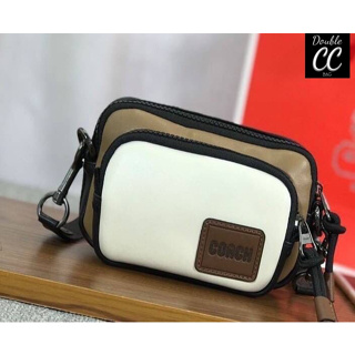 (แท้ 💯%‼ from Factory) PACER CONVERTIBLE DOUBLE POUCH IN COLORBLOCK SIGNATURE CANVAS WITH PATCH (89478)