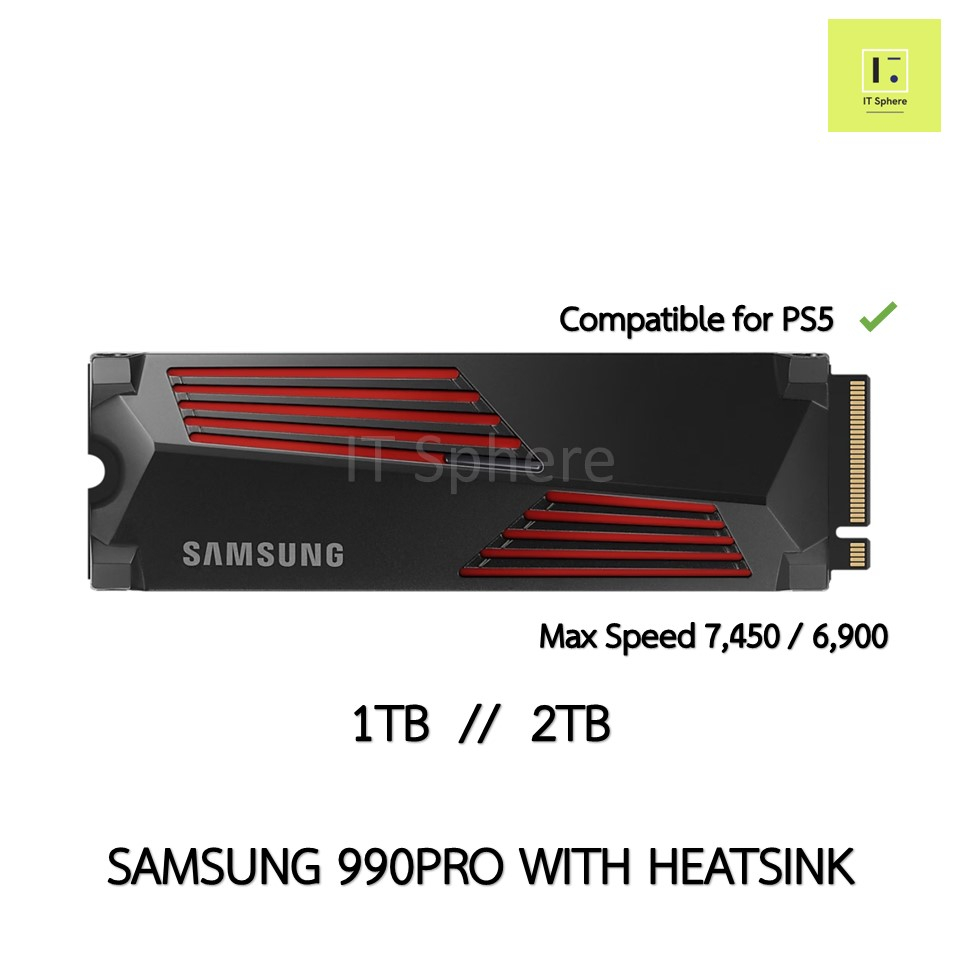 SSD M.2 Samsung 990PRO WITH HEATSINK 1TB 2TB GEN4 NVMe  (SSD M.2 SAMSUNG 990 PRO M.2 PCIe มี heatsink compatible for PS5