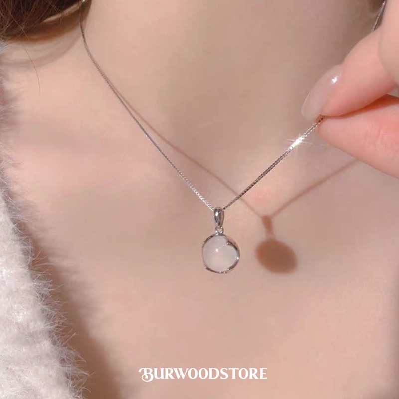 ꒰ ซื้อในวิดิโอ/ไลฟ์ลด100฿ สร้อยคอ Moonstone (Silver925) สร้อยคอเงินแท้ มูนสโตน ถอดจี้ออกได้ - Burwoodstore