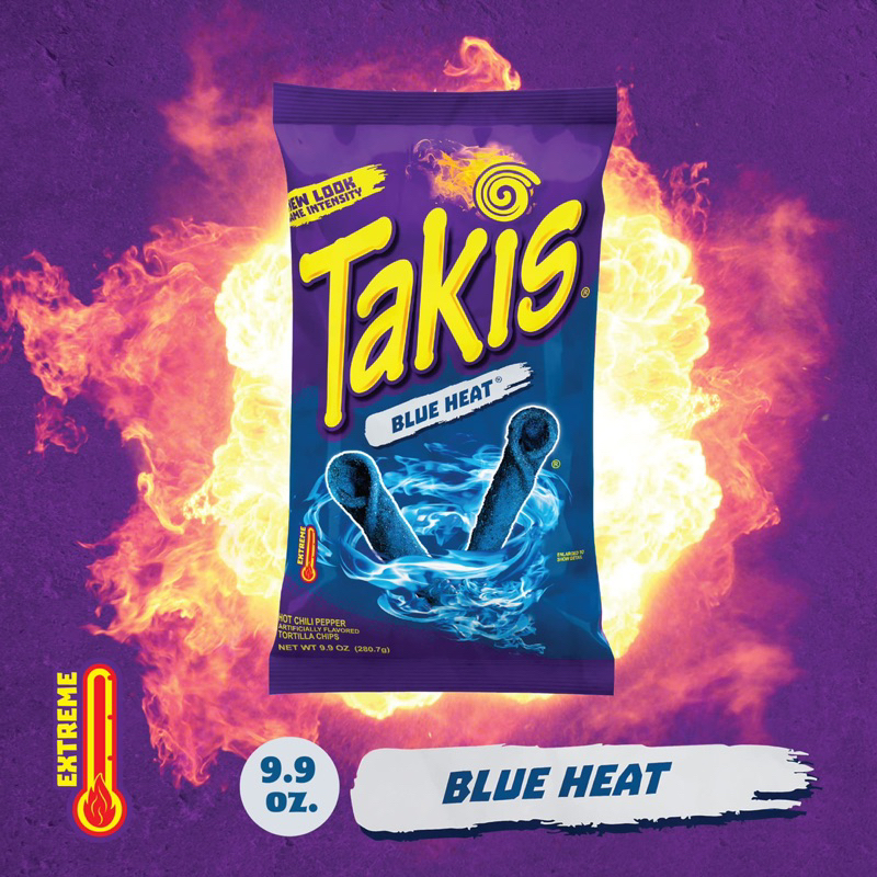 Takisขนมเผ็ดBlue heat ขนาด3.25oz,9.9ozห่อใหญ่