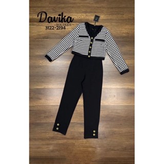 เสื้อแขนยาวเผ้าทวีตทอลายชิโนริ+กางเกงสีดำ 🌆davika 3122-2194