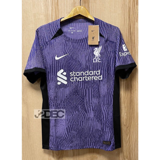 เสื้อบอล [เกรด.PLAYER]  ลิเวอร์พูล.(ม่วง)  **เยือน AWAY Kits.3** 2023-2024 (เพิ่มชื่อนักเตะ-เบอร์นักเตะ-อาร์มEPL.ได้จ้า)