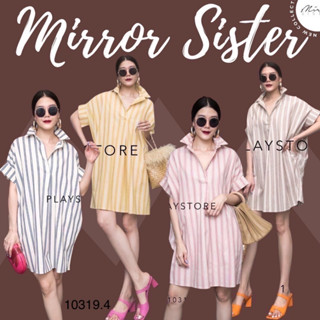 🔖ป้าย Mirrorsister 10319.4 เดรสเชิ้ตลายริ้วทางลงสลับสี ดีเทลแขนสั้นพับเบิ้ล ดีไซน์ทรงหลวมๆ มีกระเป๋าล้วงได้2ข้างลำตัว