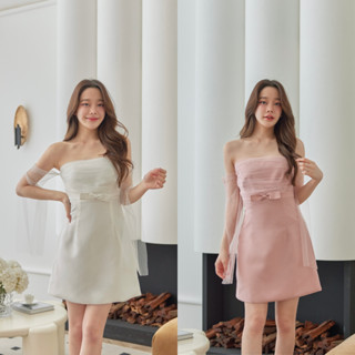 Pirunya - Mini Dress 32 เดรสเกาะอก ตาข่าย คาดโบว์ แขนมุ้ง