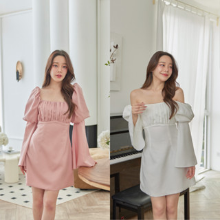 Pirunya - Mini Dress 33 เดรสสั้น มินิเดรส จีบอก แขนพอง แขนยาว ปลายกระดิ่ง