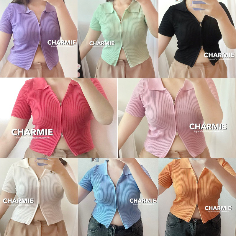 เสื้อครอปมีซิป คอปก สาวอวบ อก30-46 plussize