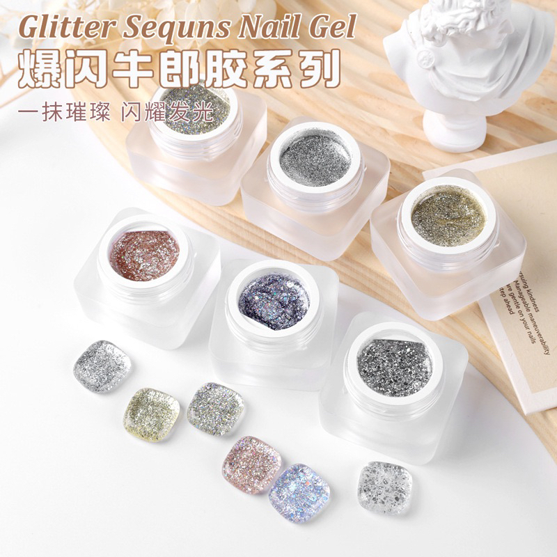 Monja NEW สีทาเล็บเจลกากเพชรแน่นๆชัดสวยตรงปก แบบกระปุก ขนาด5ml./ 8ml. พร้อมส่งในไทย – โปรปัง