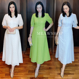 เดรสยาวผ้าฉลุงานปัก M-4XL ชุดออกงาน ไปงาน ถ่ายพรี เพื่อนเจ้าสาว ไปวัด ทำบุญ สาวอวบ อ้วน ไปทะเล งานป้าย THE CLASSIC