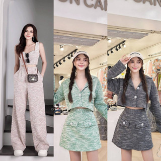 Cottoncandy​ monotone korea​ set / New Ivy-Vivy korea tweed set เซทขายาว/กระโปรง T-Shirtnista