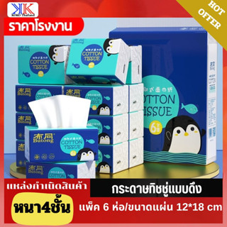 COTTON TISSUE กระดาษทิชชู่แบบดึง (แพ็ค6ห่อ) ทิชชู่400แผ่น กระดาษทิชชู่หนา4ชั้น ซึมซับน้ำได้อย่างดี ไม่ขาดยุ่ยง่าย