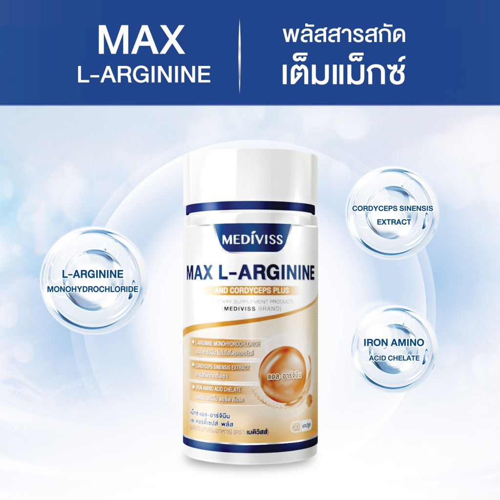 Max L-Arginine and Cordyceps Plus อาหารเสริม สุขภาพ บำรุงไหลเวียนเลือด By WeightMediviss