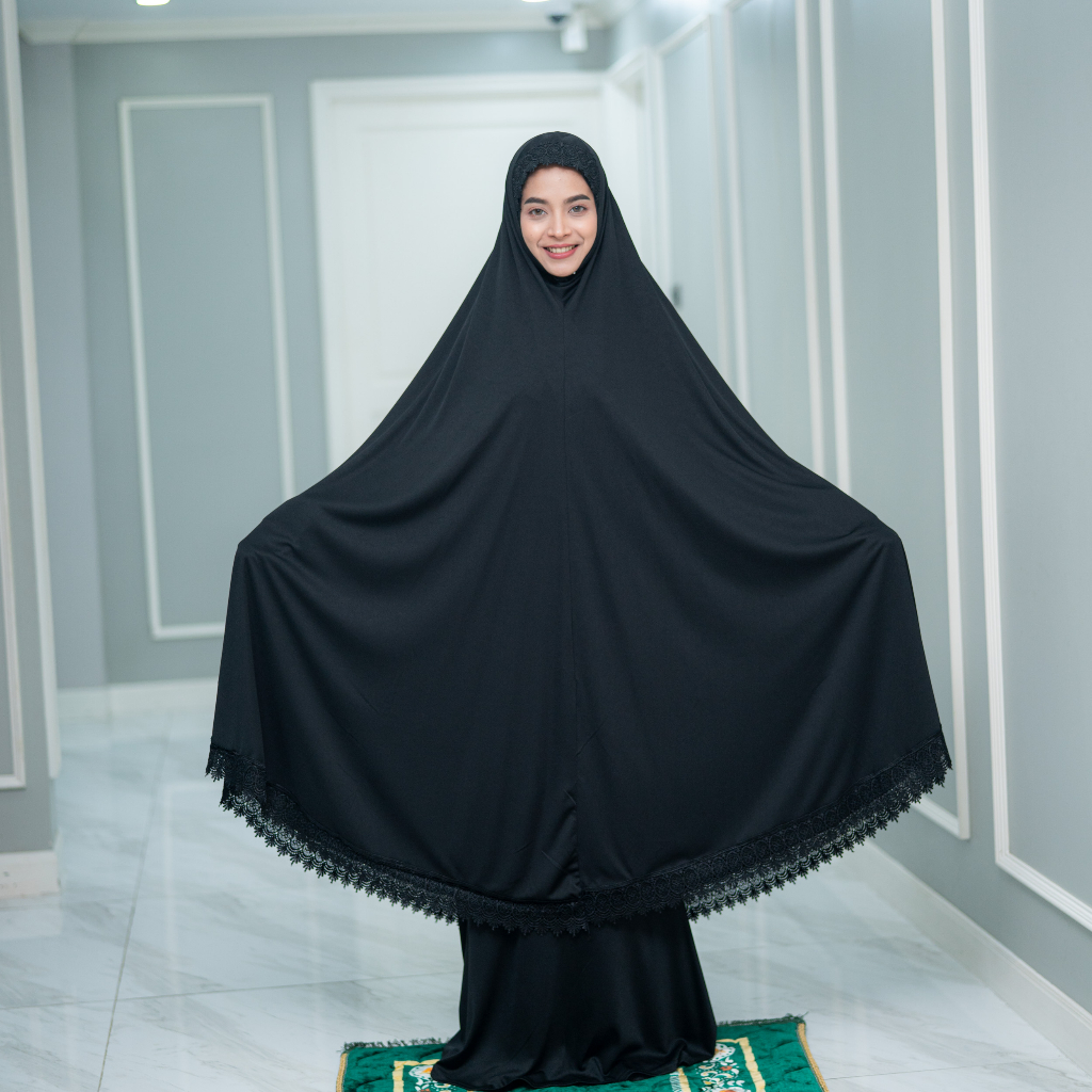 ชุดละหมาดผู้หญิงสีพื้น ผ้าตะละกงผู้ใหญ่อิสลาม ขอบลูกไม้ ผ้ายืดมีน้ำหนัก ใส่เวลาล