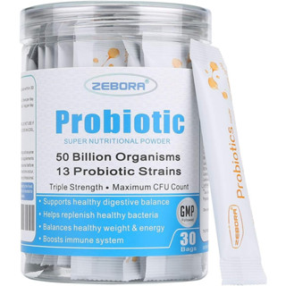 โปรไบโอติกแบบพกพา ZEBORA Probiotics, Prebiotics and Probiotics Powder for Digestive and Immune Gut Health, (No.3231)