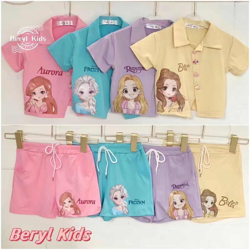 Beryl kids ชุดเซตเด็กหญิง ชุดผู้หญิงเสื้อโปโลแขนสั้นกับกางเกงขาสั้น ชุดเสื้อผ้าเด็กสาวสไตล์แฟชั่นคู่สอง