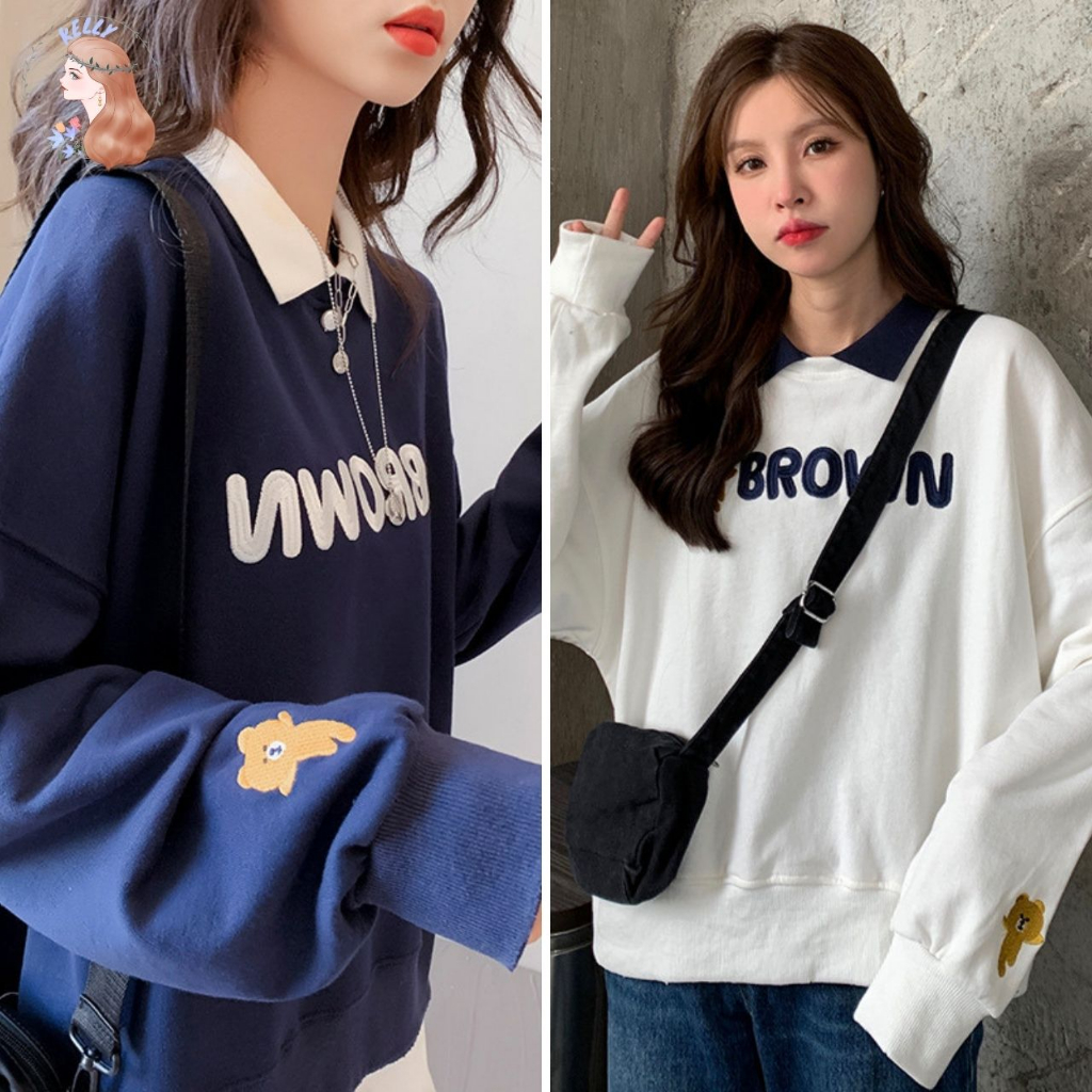 เสื้อแขนยาว SO CUTE ปักลายน้องหมี น่าร๊ากมากๆ สไตล์เกาหลีทรงหลวม เนื้อผ้าไม่หนา พร้อมส่ง TS224