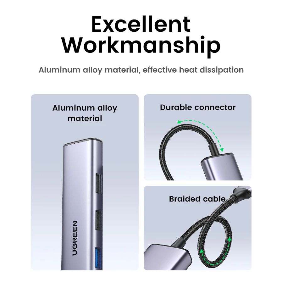 UGREEN รุ่น 15495 HUB Type C 5 in 1 รองรับ 4K30Hz PD100W USB3.0 x1 / USB2.0 x2 อะแดปเตอร์ฮับ thumbnail 8