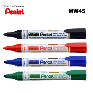 ปากกาไวท์บอร์ด Pentel Whiteboard Marker MW45 หัวกลม (แดง, ดำ, น้ำเงิน, เขียว) เติมหมึกได้ [S24]