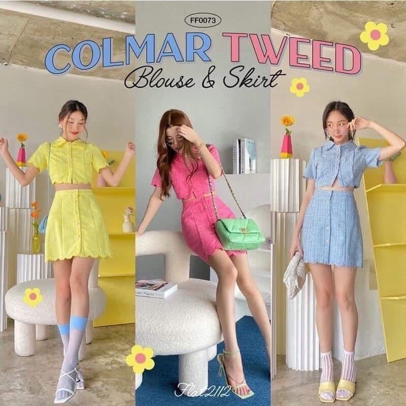 มี3สี size M ได้2ชิ้นคุ้ม ส่งต่อ FLAT2112 FF0073 : COLMAR TWEED BLOUSE & SKIRT
