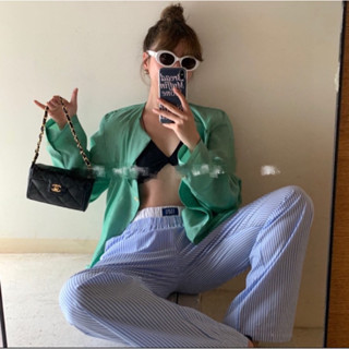 AW PANTS กางเกงขายาวลายทาง เย็บบล็อกเซอร์ติดกับกางเกง