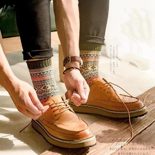 ถุงเท้าผ้าขนสัตว์ลายทาง สไตล์วินเทจHarajuku style socks men's retro socks thick knit cotton socks